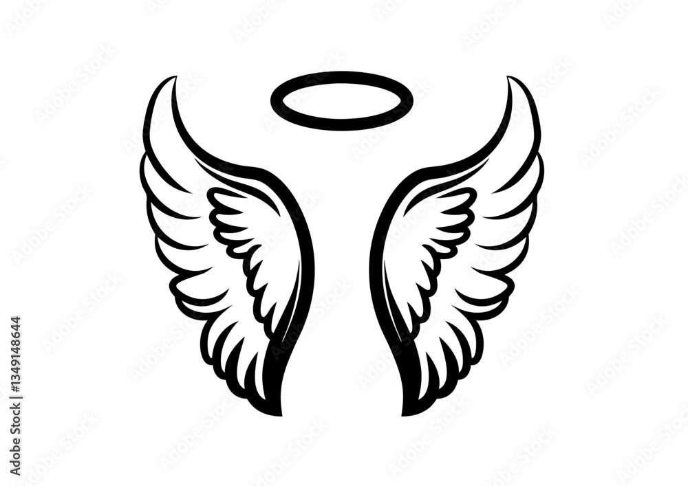 Obraz premium black and white svg vector angel wings, valentine's day icon 