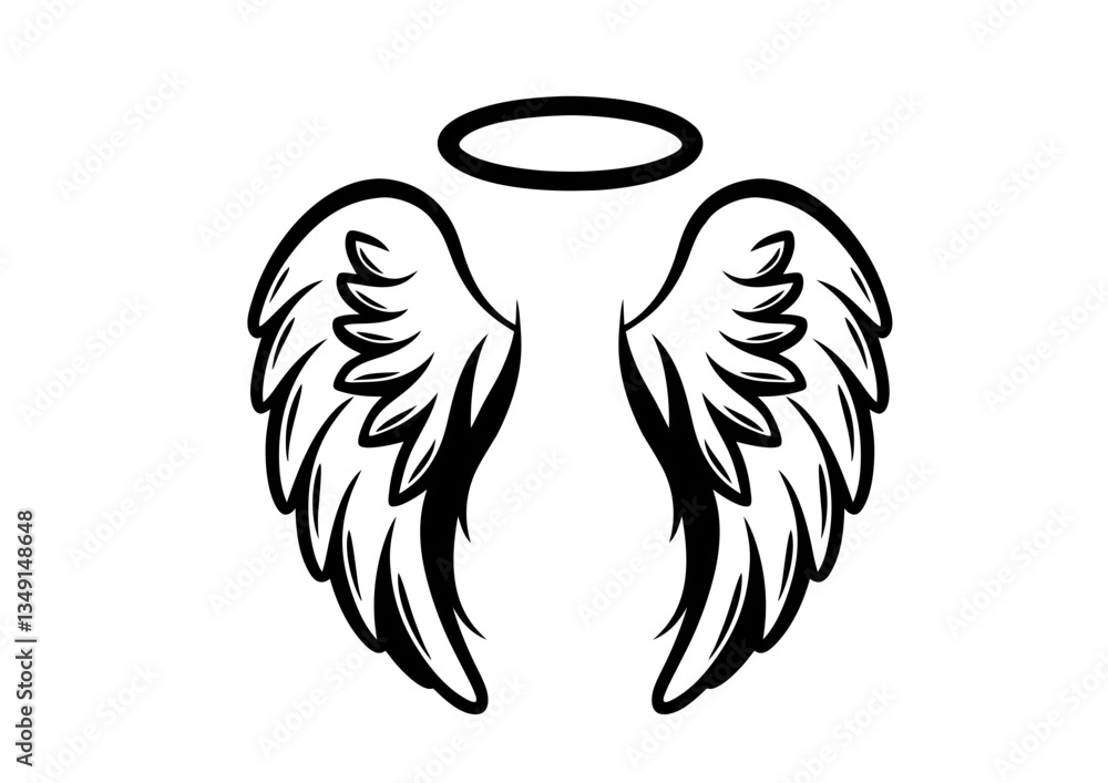 Obraz premium black and white svg vector angel wings, valentine's day icon 