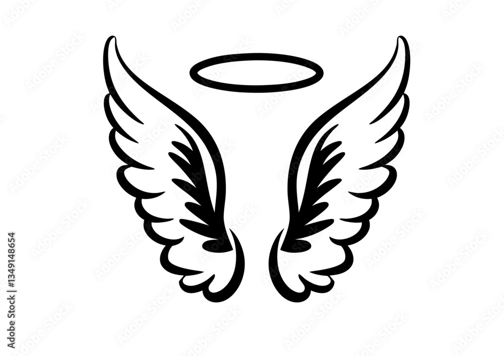 Fototapeta premium black and white svg vector angel wings, valentine's day icon 