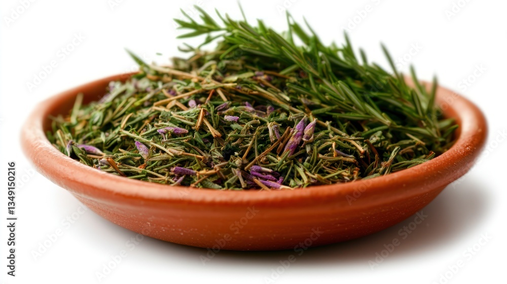 A close-up view of a clay bowl filled with aromatic dried herbs and spices, showcasing vibrant colors A close-up view of a clay bowl filled with aromatic dried herbs and spices, showcasing vibrant colors