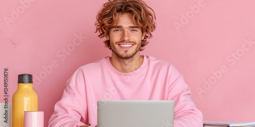 A young man radiates joy, w...