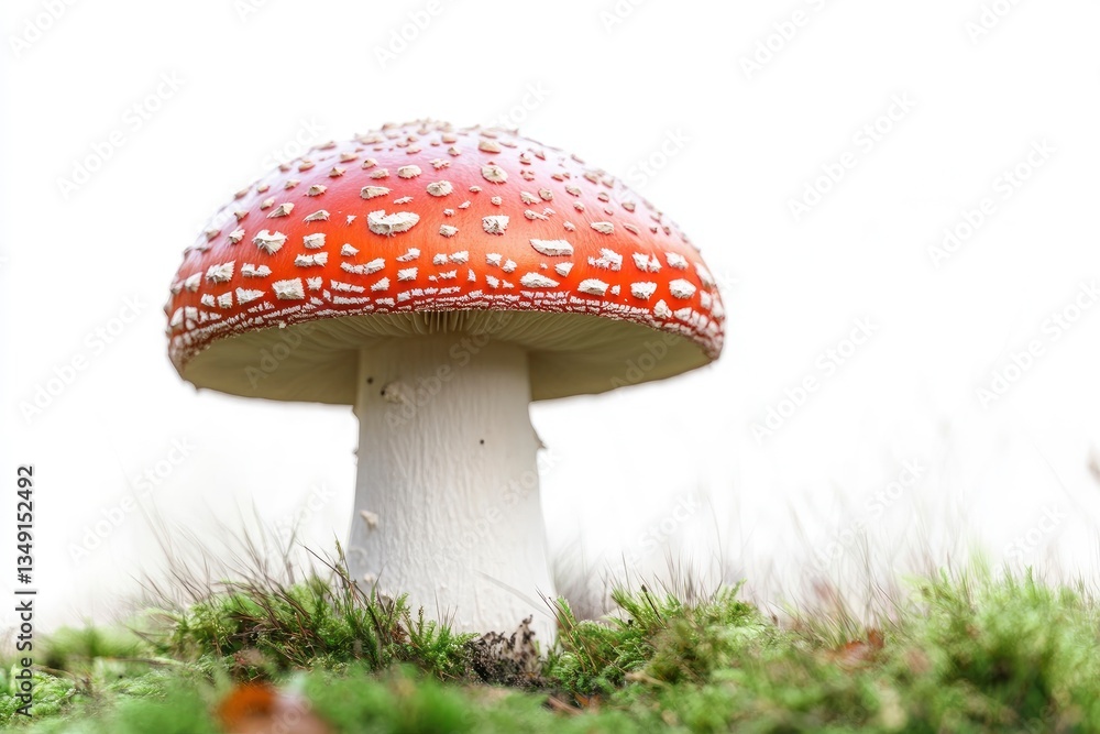 Red Mushroom Growing on Moss in Forest Natural Environment Closeup Red Mushroom Growing on Moss in Forest Natural Environment Closeup