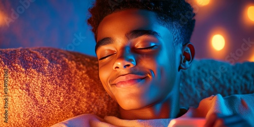 A serene young man basks in...