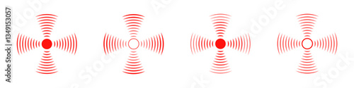Set of vector red radar, device waves vector icons 