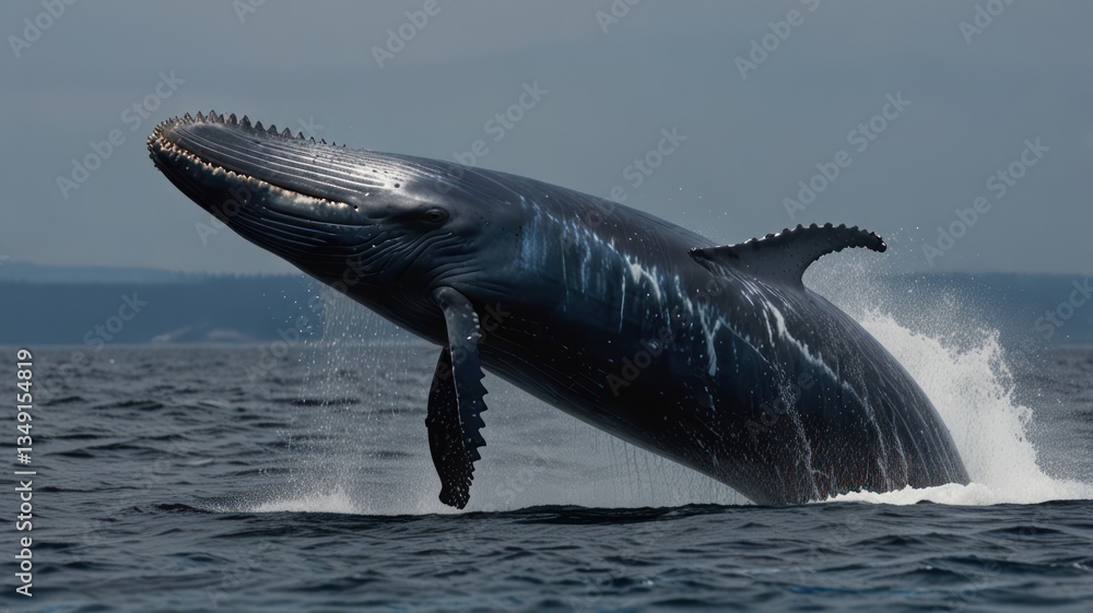 Fototapeta premium Majestic whale leaps from the ocean