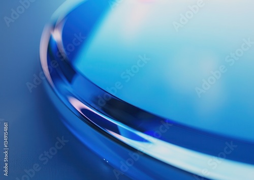 Abstract blue glass curve. Smooth, shiny surface.