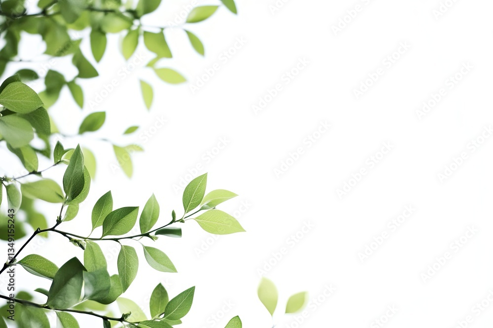 Green Leaves Branch Isolated on White Background Minimalist Natural Design Green Leaves Branch Isolated on White Background Minimalist Natural Design