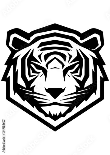Black and white vector illustration of a tiger. Perfect for engraving, laser cutting, tattoo design, logo, line art, and vector sketch. Wild animal and predator theme. photo