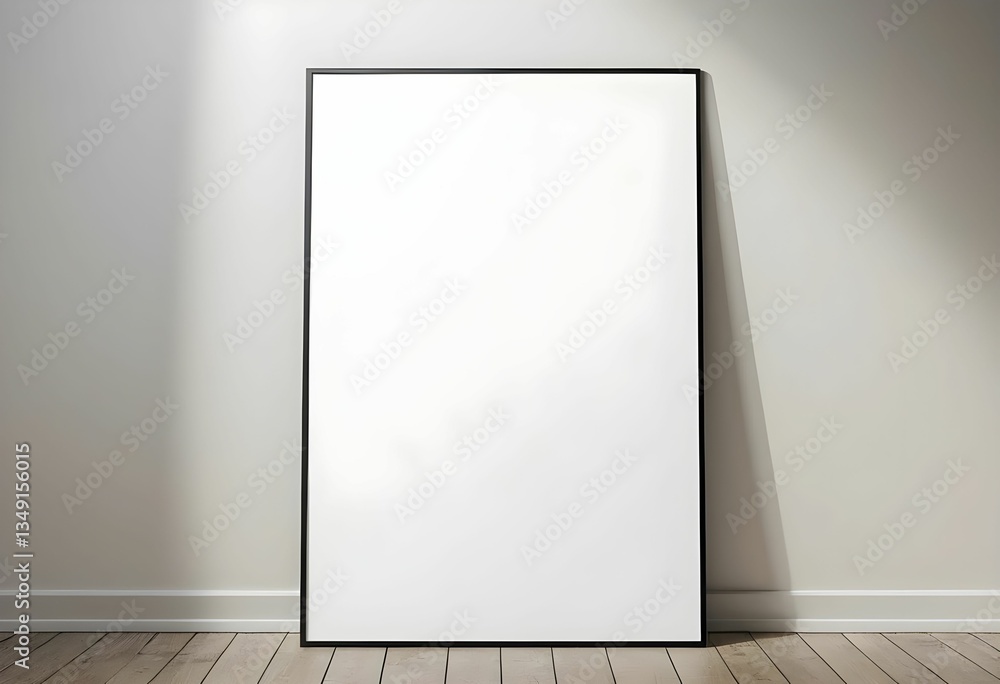 blank white poster with black frame leaning against white wall blank white poster with black frame leaning against white wall