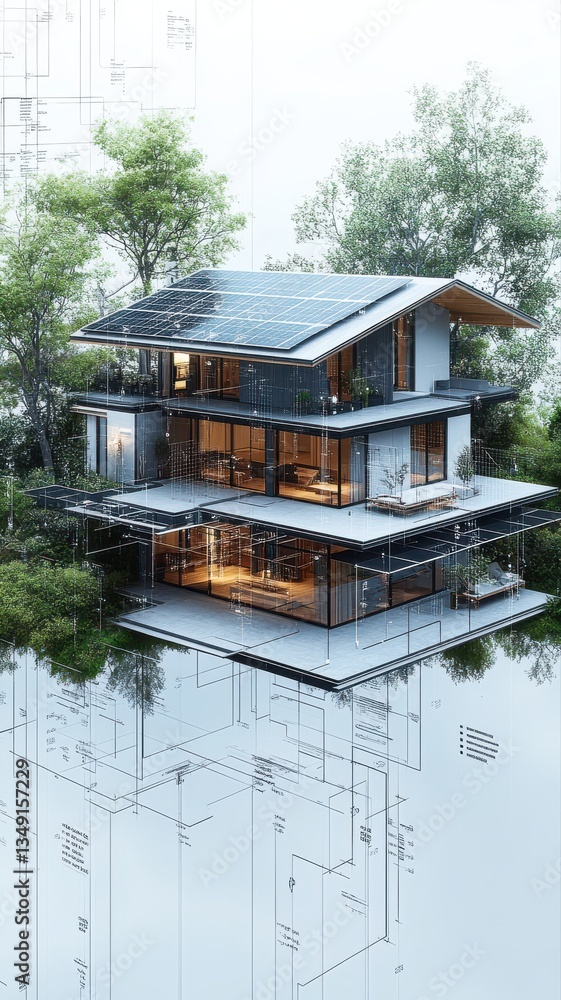 Modern Smart Home Concept with Green Energy.