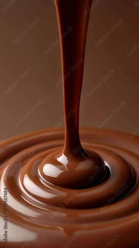 Chocolate pouring into a smooth swirl creating an enticing texture and rich appearance Chocolate pouring into a smooth swirl creating an enticing texture and rich appearance