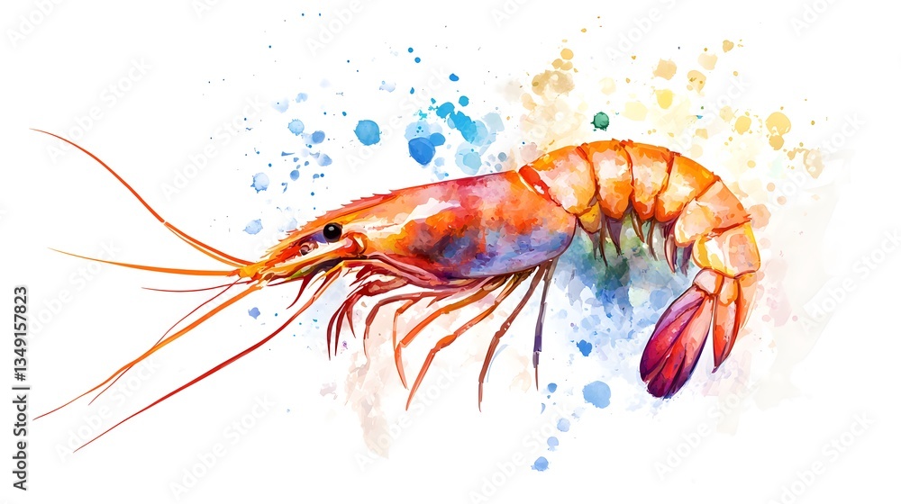 custom made wallpaper toronto digitalColorful Watercolor Mediterranean Prawn Cartoon Vector Illustration for Designs