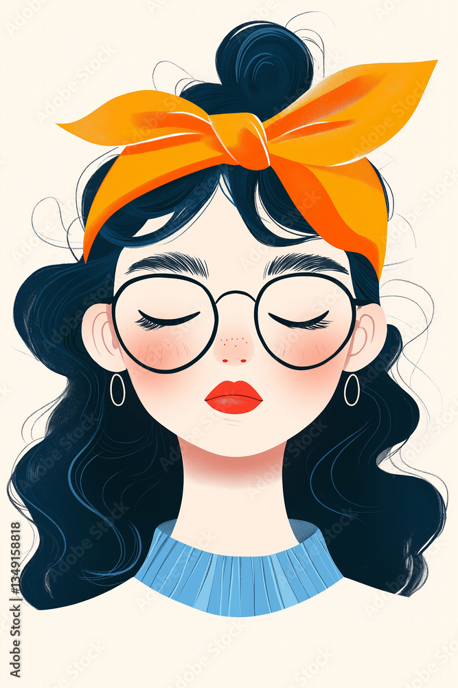 Serene Girl with Orange Headband and Glasses Serene Girl with Orange Headband and Glasses