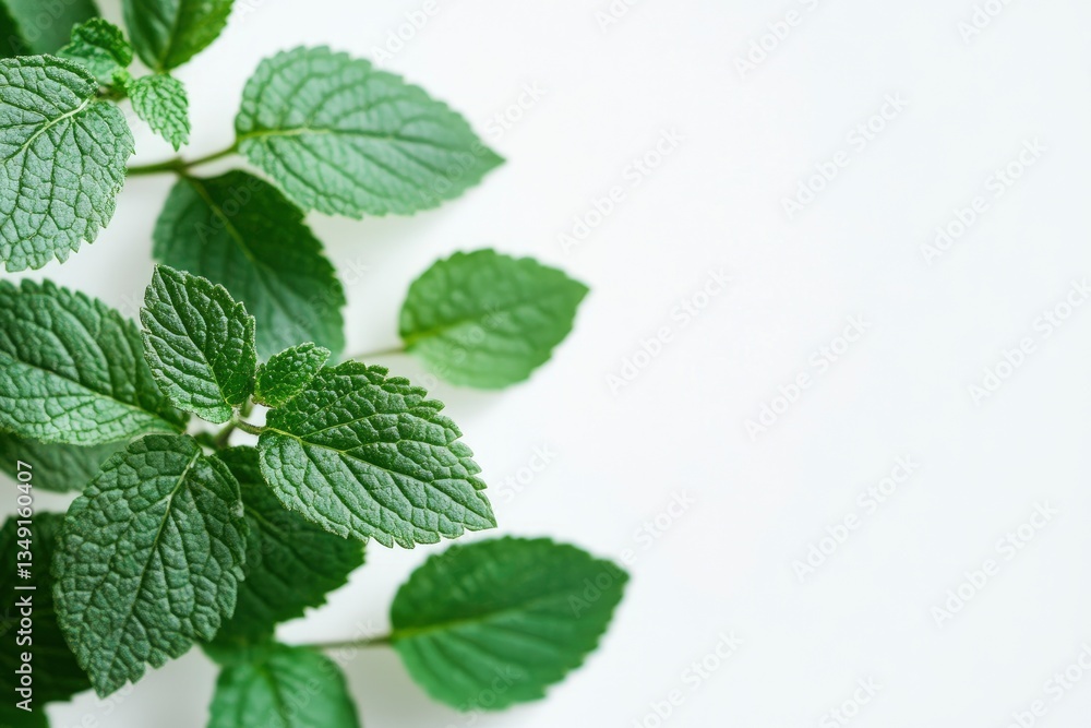 Fresh Mint Leaves on White Background for Culinary and Herbal Uses Fresh Mint Leaves on White Background for Culinary and Herbal Uses