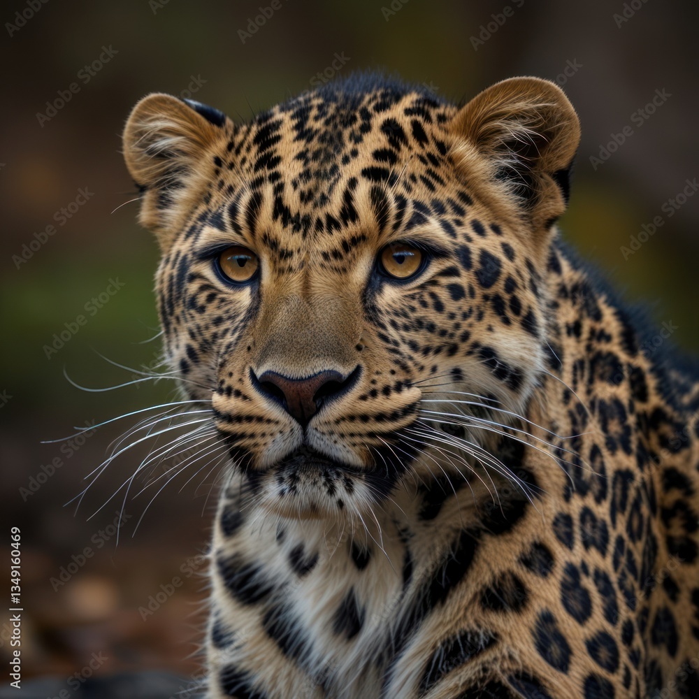 Close-up of a majestic leopard. A portrait capturing the wild beauty of a leopard, showcasing its distinctive spots and sharp features Close-up of a majestic leopard. A portrait capturing the wild beauty of a leopard, showcasing its distinctive spots and sharp features