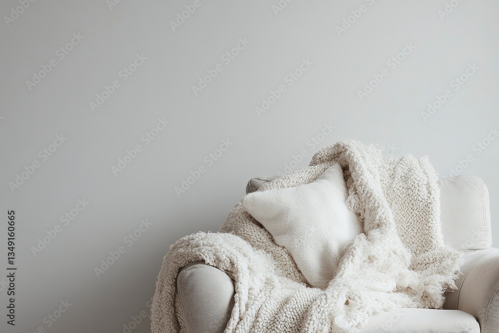 Obraz premium Armchair with a Cozy Blanket and Pillow Creates a Relaxing Mood