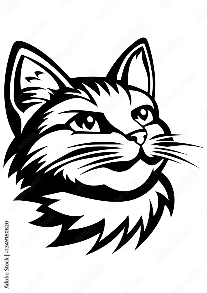 Fototapeta premium Black and white vector illustration of a cute cartoon cat. Perfect for engraving, laser cutting, tattoo design, logo, line art, and vector sketches. Ideal for pet and animal-themed projects.