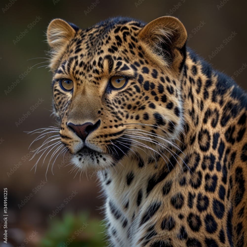 Close-up of a majestic leopard, head and shoulders. A beautiful, detailed portrait of a wild cat Close-up of a majestic leopard, head and shoulders. A beautiful, detailed portrait of a wild cat