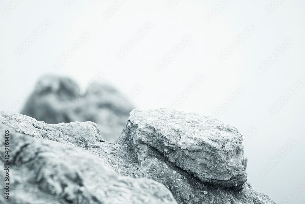 Fototapeta premium Close-up Stone Formation Displaying Rough Texture Against Soft Gray Backdrop