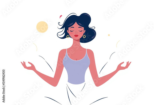 Woman in wellness and mindfulness, minimalist illustration