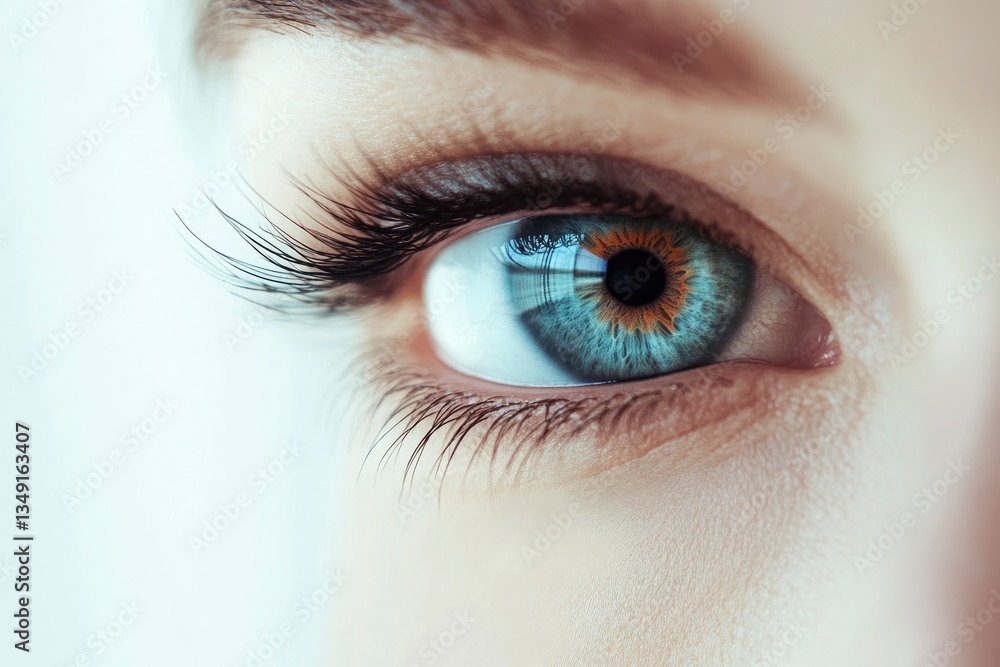 Close-up of Woman's Eye with Long Lashes and Clear Complexion Close-up of Woman's Eye with Long Lashes and Clear Complexion