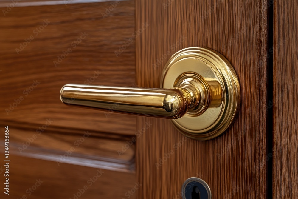 Obraz premium Elegant Gold Door Handle on Rich Wood Door