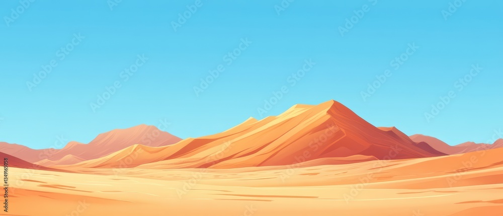 Naklejka premium Serene Desert Landscape with Gentle Hills and Blue Sky Above