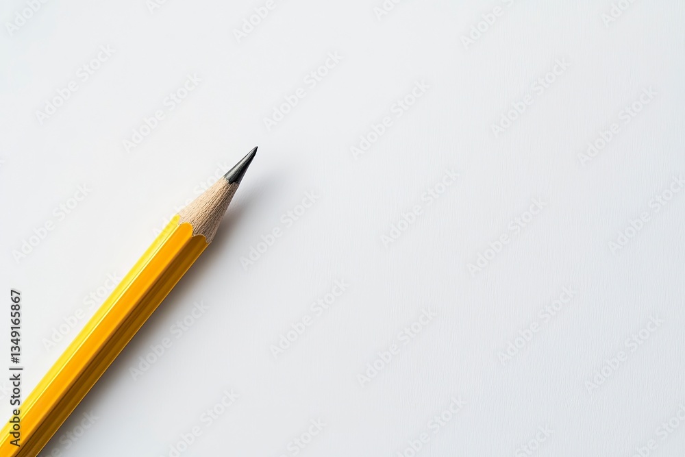 Classic Yellow Pencil Laying on Clean White Paper Close Up Still Life Classic Yellow Pencil Laying on Clean White Paper Close Up Still Life