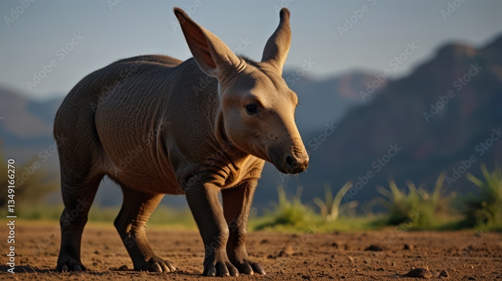 Fototapeta premium A young aardvark walks across the savanna