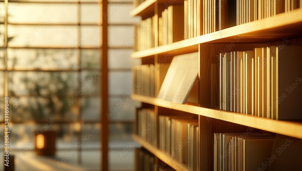 Golden Hour in the Library: Bookshelves Bathed in Warm Sunlight Golden Hour in the Library: Bookshelves Bathed in Warm Sunlight
