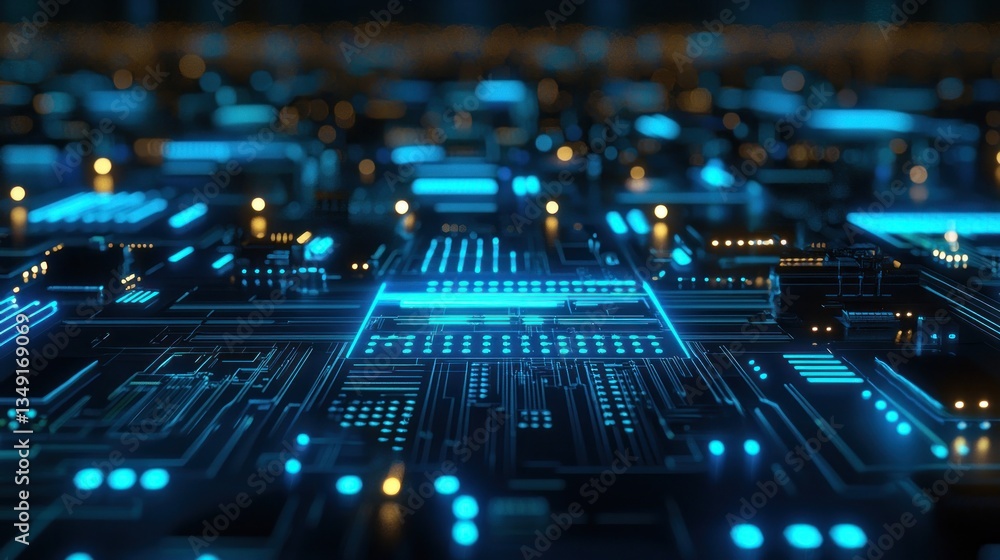 Fototapeta premium Abstract Futuristic Circuit Board: Glowing Digital Network