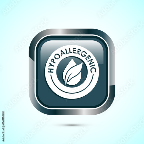 Hypoallergenic tested icon design illustration. Cosmetic certification label, Hypoallergenic icon sign, Gray color square button design