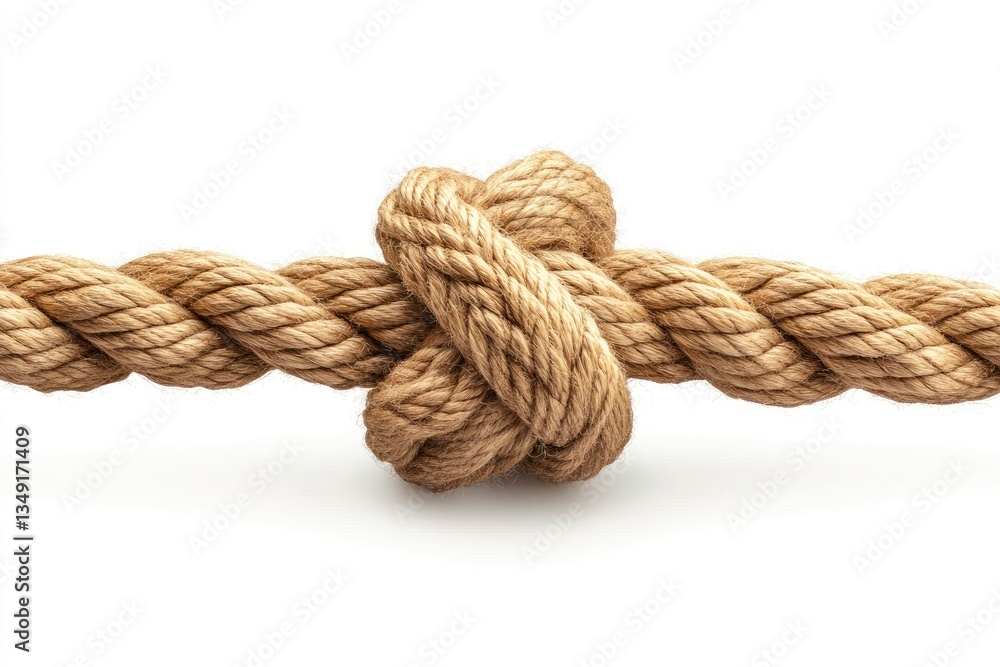 Tying a Rope Knot for Strength and Security on White Background Tying a Rope Knot for Strength and Security on White Background