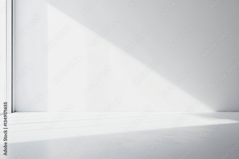 Sunlight Streaming Into Empty White Room Casting Shadows on Floor Sunlight Streaming Into Empty White Room Casting Shadows on Floor