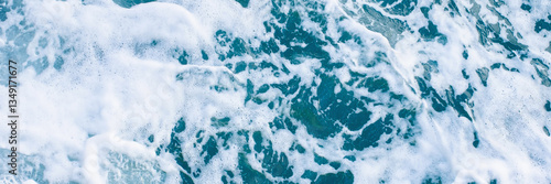 Abstract blue background with sea foam. Panoramic photo