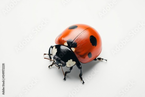 Close-up of a Ladybug Crawling on a White Surface with Dark Spots