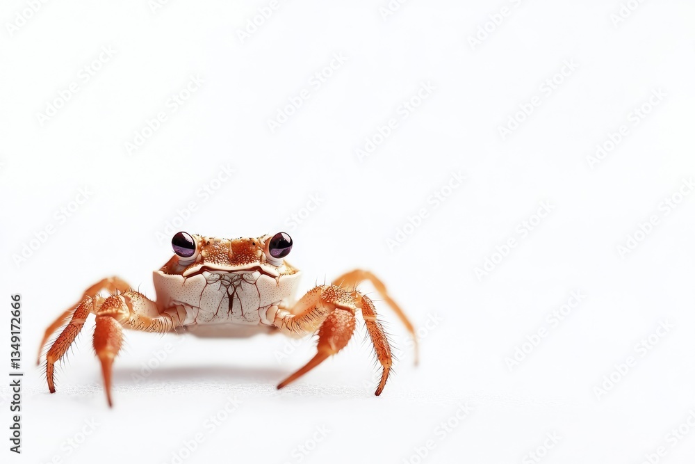 Close-up of a Small Crab on White Background Looking at Camera Close-up of a Small Crab on White Background Looking at Camera