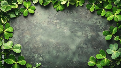 Wallpaper Mural Green Shamrocks Frame on Gray Textured Background Torontodigital.ca