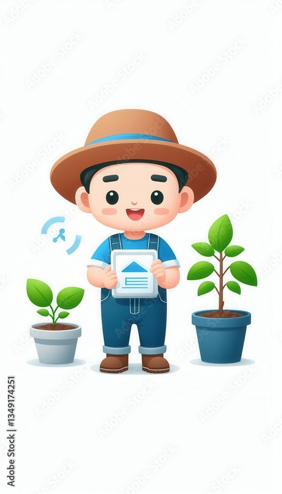 Gardening enthusiast with plants indoor setting digital illustration cheerful vibe Gardening enthusiast with plants indoor setting digital illustration cheerful vibe