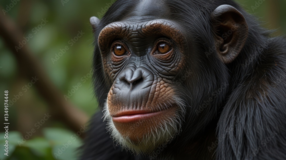 Close-up of a chimpanzee's thoughtful face Close-up of a chimpanzee's thoughtful face