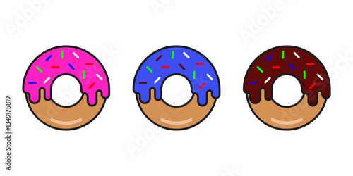 Colorful donuts icon set.