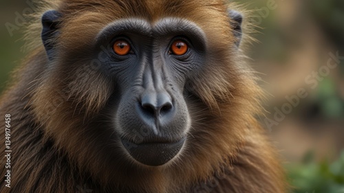 Wallpaper Mural Close-up of a monkey's face, intense gaze, rich brown fur, vibrant orange eyes Torontodigital.ca