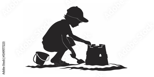 A child building a sandcastle on the beach, enjoying the fun of summer, creativity, and childhood imagination with a bucket and spade by the shore