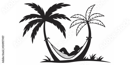 A peaceful tropical beach scene with palm trees and a hammock, symbolizing relaxation, tranquility, and the ultimate vacation retreat in an exotic paradise.
