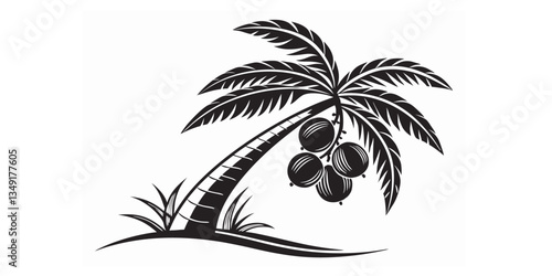 A picturesque tropical landscape with tall palm trees, lush vegetation, and fresh coconuts, representing the refreshing, natural beauty of an island paradise.