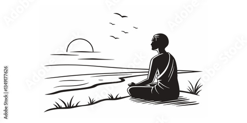 Celebrate international yoga day, A person practicing yoga day by the shore, stretching gracefully under an open sky, embodying wellness, mindfulness, and the perfect balance of nature and body.