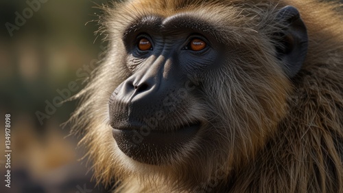 Wallpaper Mural Close-up of a baboon's thoughtful face.  Focused on the primate's expressive eyes and features,  in a natural habitat Torontodigital.ca