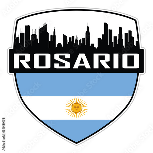 Rosario Argentina Flag Skyline Cityscape Silhouette Travel Souvenir Sticker Isolated Vector