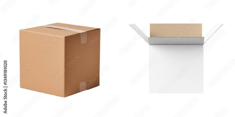 Obraz premium Brown cardboard box and open white box isolated on a clean background