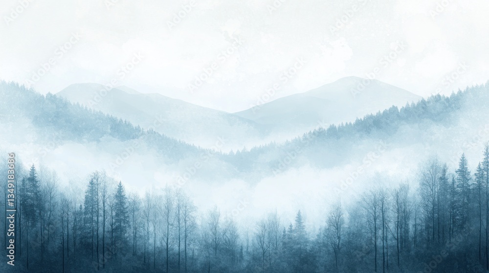 Fototapeta premium Misty mountain landscape with coniferous forest.
